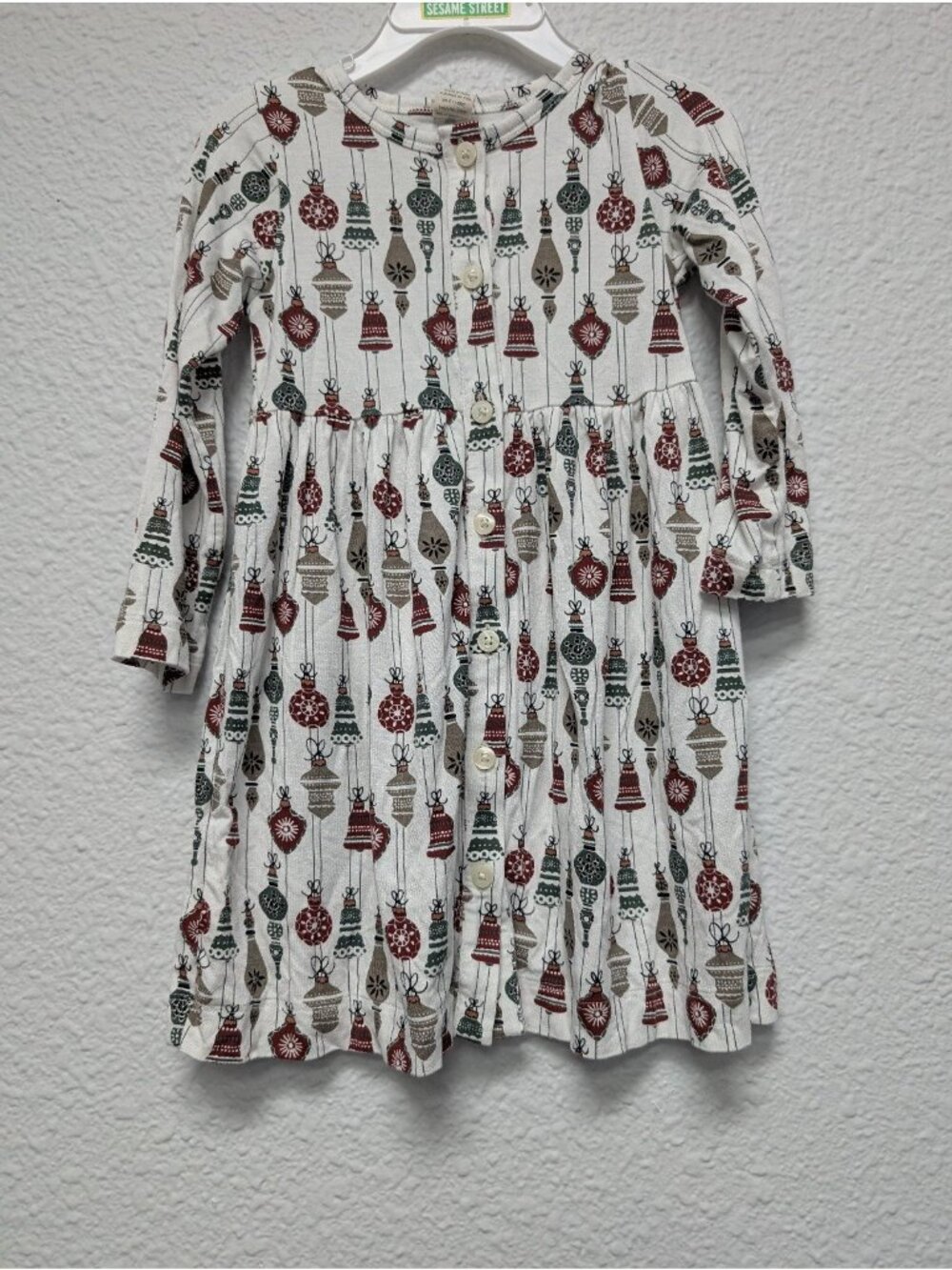 Kate Quinn Bamboo Vintage Christmas Ornaments Button Pocket Dress 2T Long Sleeve